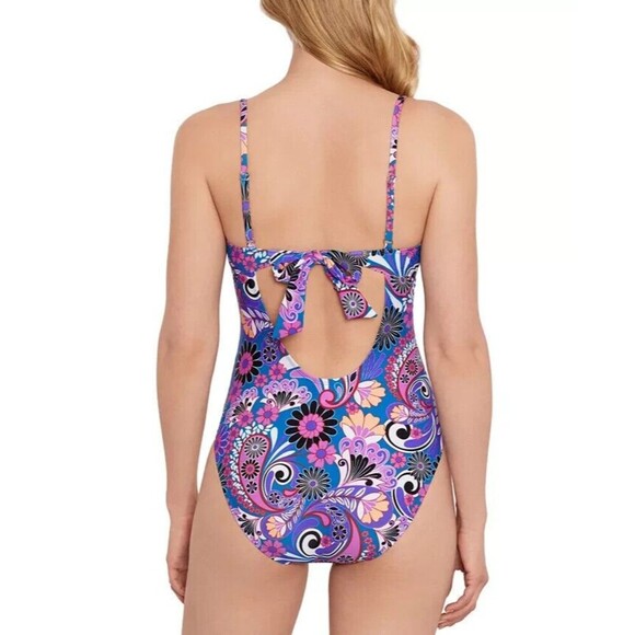 Salt + Cove Women's Floral-Print Tie closure at back One-Piece Swimsuit Purple S - Picture 3 of 10